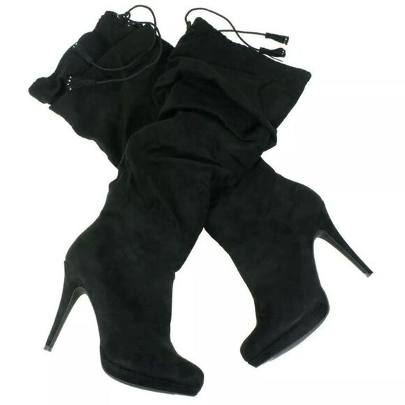 NWT Thalia Brisa Gorgeous Sz 7 W Knee High Black Suede Stilettos High Heel Boots - Picture 12 of 12